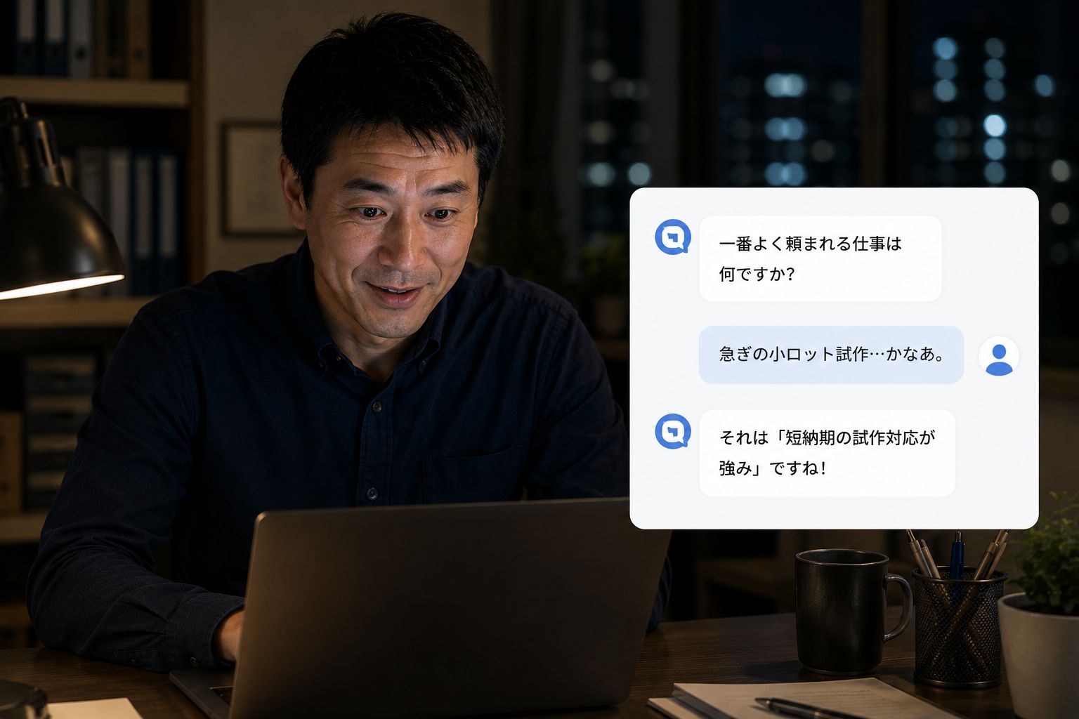 AIとの対話で自社の強みが言語化されていく場面