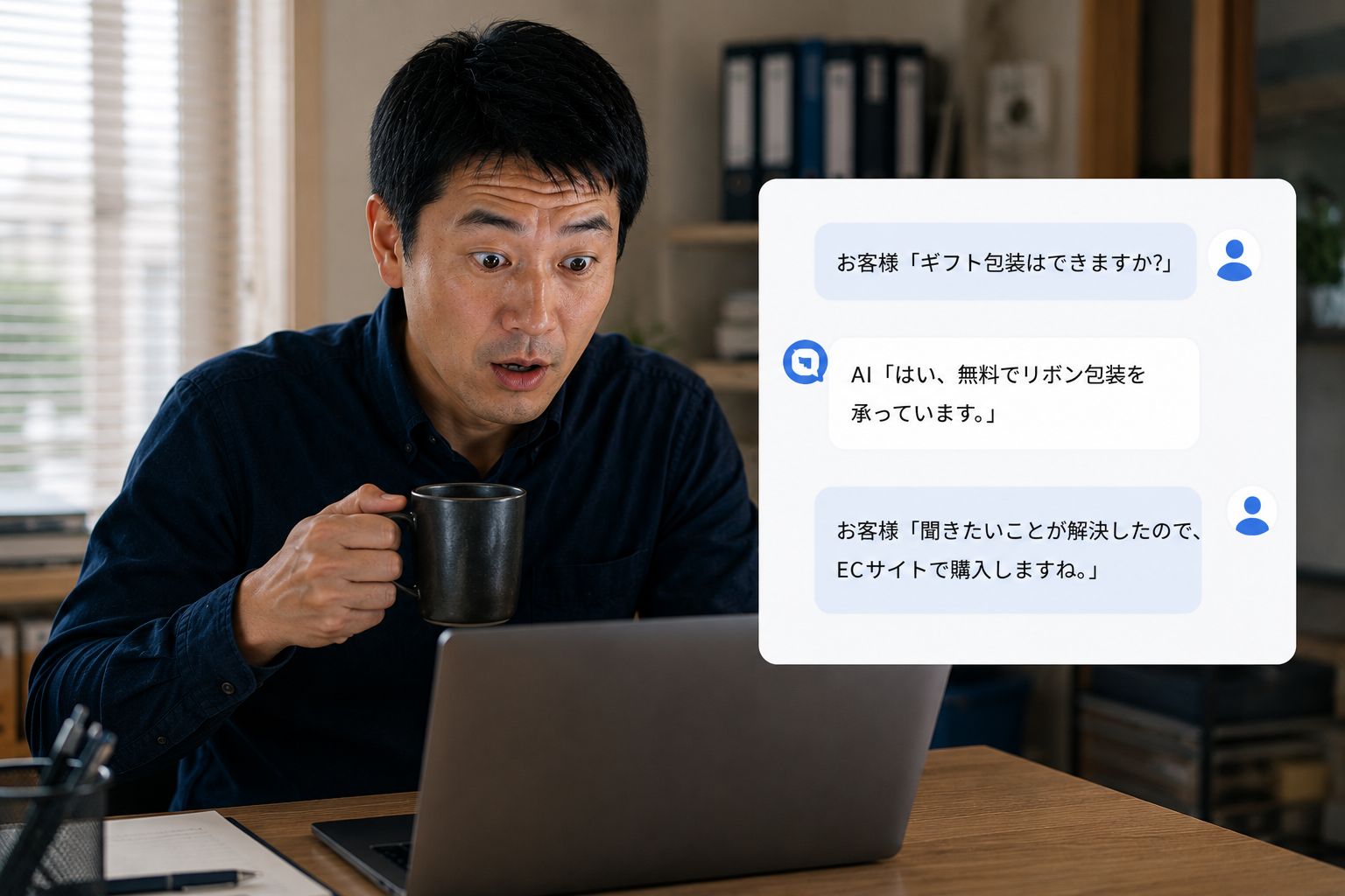 会話履歴がECサイト購入の言葉で終わっていたことに驚く経営者