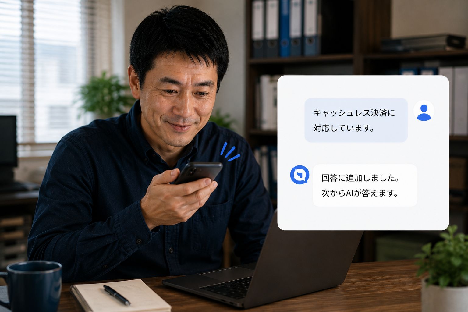ひとこと答えると、次からAIが答えられるようになる場面