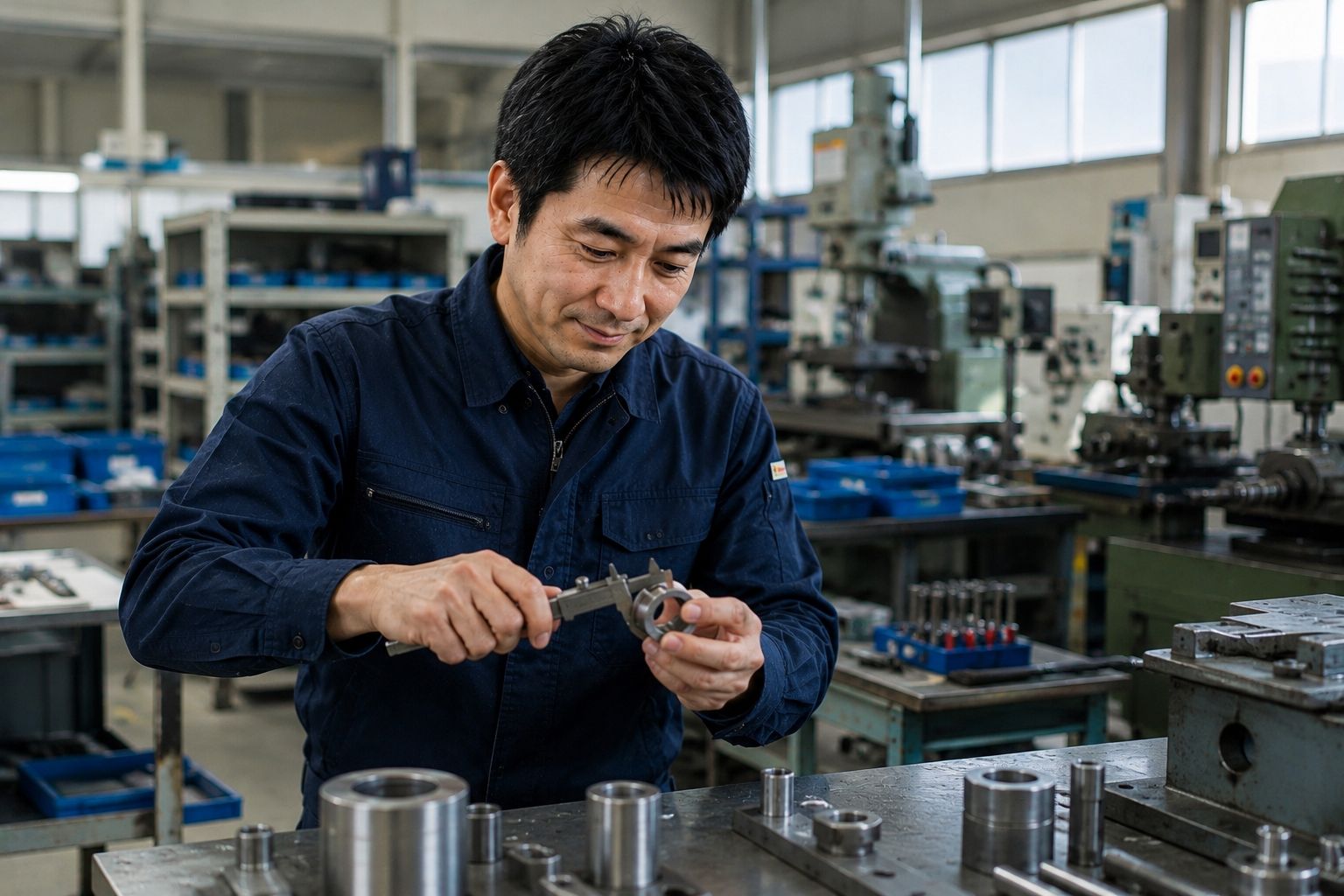 工場で本来の仕事に集中する経営者